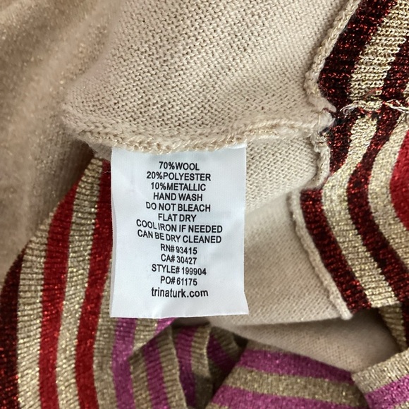 Trina Turk Metallic Trim Dolman Sleeve Sweater Beige Gold Size M - Picture 7 of 7